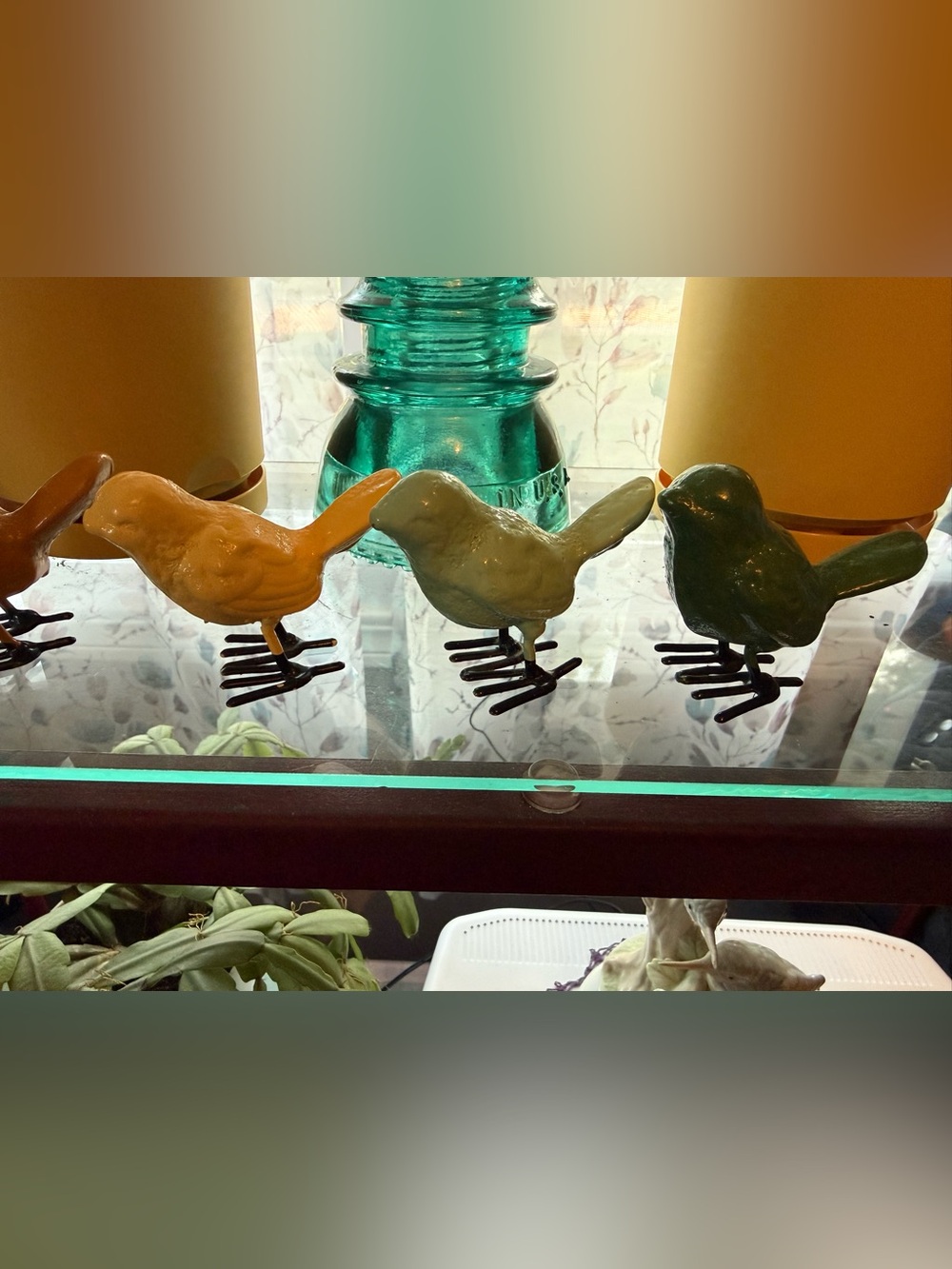Set of Nine metal/cast iron colorful birds